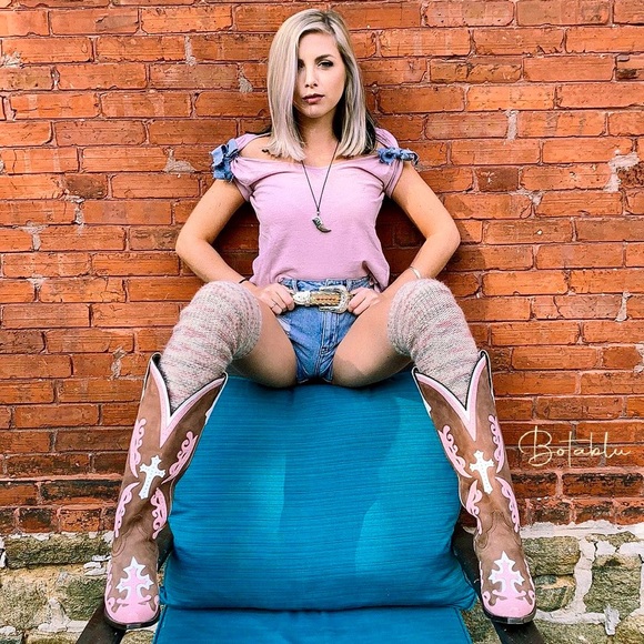 LANE Grace Cross Tall Brown Pink White Leather Cowboy Western Boots, Size 7.5 - Picture 3 of 13